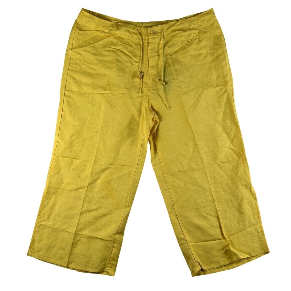 Sherry Taylor Pants Womens XL Yellow Ramie Rayon Twill Capri Adjustable Waist